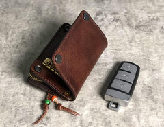 Handamde Genuine Leather Mens Cool Key Wallet Card Slim Wallet Key Holder Car Key Case for Men - imessengerbags