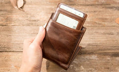 Cool Leather Mens Small Wallets Bifold Vintage billfold Wallets for Men - imessengerbags
