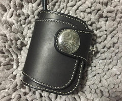 Handmade Leather Biker Wallet Mens Cool Short Chain Wallet Trucker Wallet with Chain