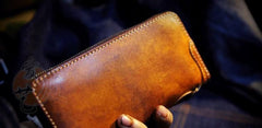 Handmade Leather Mens Chain Biker Wallet Cool Leather Wallet Long Phone Wallets for Men