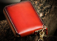 Handmade Mahākāla Leather Brown Biker Wallet Mens Cool Short Chain Wallet Trucker Wallet with Chain - imessengerbags