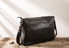 Black Large Leather Mens Cool Messenger Bags Shoulder Bags  for Men