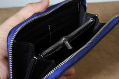 Handmade Genuine Leather Mens Cool Tooled Long Leather Wallet Bifold Clutch Wallet for Men - imessengerbags