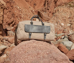 Mens Leather Canvas Large Weekender Bag Canvas Travel Bag for Men