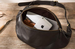 Black Leather Fanny Packs Mens Waist Bag Hip Pack Belt Bag for Men - imessengerbags