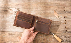 Vintage Leather Mens Small Wallets Bifold Slim billfold Wallet for Men - imessengerbags