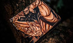 Handmade Leather Chinese Black&White Tooled Mens billfold Wallet Cool Leather Wallet Slim Wallet for Men - imessengerbags