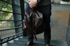 Cool Black Coffee Mens Leather Backpack Travel Backpack School Backpacks for men - imessengerbags