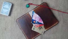 Vintage Leather Mens Slim Front Pocket Bifold Small Wallets Card Wallet for Men - imessengerbags