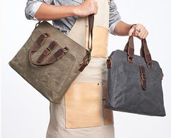 Mens Gray Canvas Briefcase Handbag Work Bag Business Bag for Men - imessengerbags