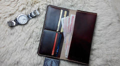 Vintage Leather Mens Bifold Long Wallet Leather Long Wallets for Men