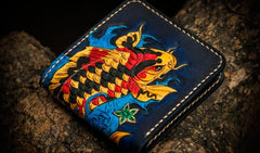 Handmade Leather Carp Tooled Mens billfold Wallet Cool Leather Wallet Slim Wallet for Men - imessengerbags