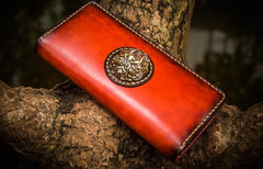 Handmade Leather Men Tooled Cool Leather Wallet Long Phone Wallets for Men - imessengerbags