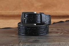 Genuine Leather Punk Rock Biker Trucker Tooled Floral Mens Belt Men Black Coffee Belt for Men