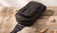 Leather Mens Black Sling Bag Sling Shoulder Bag Sling Backpack for men