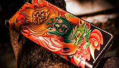 Handmade Leather Men Tooled Acalanatha Cool Leather Wallet Long Phone Clutch Wallets for Men - imessengerbags