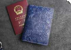 Handmade Leather Floral Mens Cool Short Wallet Passport Card Holder Small Card Slim Wallets for Men - imessengerbags
