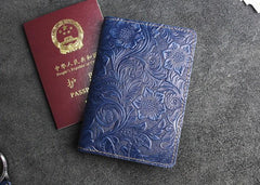 Handmade Leather Floral Mens Cool Short Wallet Passport Card Holder Small Card Slim Wallets for Men