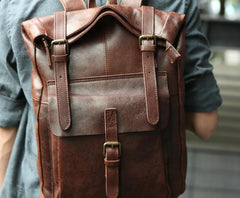 Cool Leather Mens Backpack Travel Backpacks Vintage Laptop Backpack for men