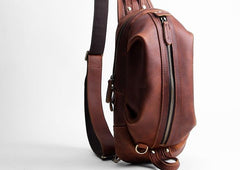 Genuine Leather Mens Cool Chest Bag Sling Bag Crossbody Bag Travel Bag Hiking Bag for men - imessengerbags
