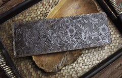 Handmade Leather Floral Mens License Wallets Cool Short Wallet Card Holder Small Card Slim Wallets for Men