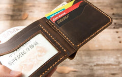 Cool Leather Mens Coffee Slim Small Wallet Bifold Vintage billfold Wallet for Men - imessengerbags