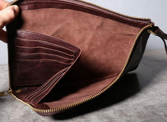 Handmade Genuine Leather Mens Clutch Cool Slim Wallet Zipper Clutch Wristlet Wallet for Men