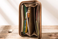Cool Canvas Leather Mens Bifold Long Wallet Zipper Long Wallet for Men - imessengerbags