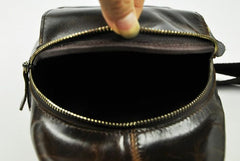 Vintage Leather Mens Sling Bag One Shoulder Backpack Chest Bag Sling Backpack for men - imessengerbags
