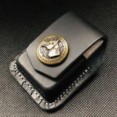 Black Handmade Leather Mens Monster Zippo Lighter Holders Lighter Case For Men - imessengerbags