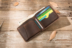 Coffee Cool Leather Mens Small Wallet Bifold Vintage Slim billfold Wallet for Men - imessengerbags