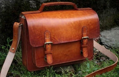 Handmade Leather Cool Mens Brown Briefcase Messenger Bag School Bag for men - imessengerbags