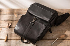Black Cool Mens Leather Backpacks Travel Backpacks Laptop Backpack for men - imessengerbags