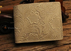 Handmade Leather Floral Mens Cool Slim Leather Wallet Men billfold Wallets Bifold for Men - imessengerbags
