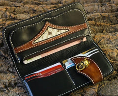 Handmade Leather Mens Cool Tooled Prajna Chain Wallet Biker Trucker Wallet with Chain - imessengerbags
