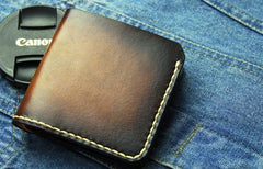 Vintage Coffee Leather Mens Slim Small Wallet Leather Bifold Wallets for Men - imessengerbags