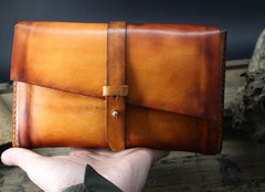 Handmade Leather Mens Brown Bifold Long Wallet Vintage Cool Clutch Wallet for Men
