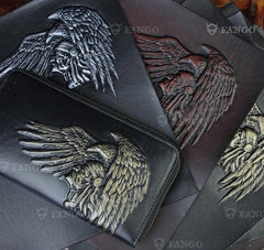 Handmade Leather Mens Tooled Indian Cool Zipper Phone Travel Long Wallet Card Holder Card Slim Clutch Wallets for Men - imessengerbags