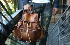 Handmade Cool Leather Mens Backpack Travel Backpacks Laptop Backpack for men