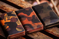 Handmade Leather Men Camouflage Cool Leather Wallet Long Phone Clutch Wallets for Men - imessengerbags