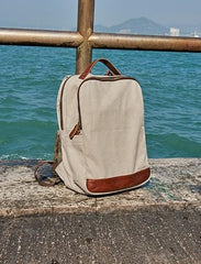 Cool Canvas Leather Mens Backpack Canvas Travel Bag Canvas School Bag for Men