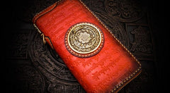 Handmade Leather Tibetan Mens Chain Biker Wallet Cool Leather Wallet Long Clutch Wallets for Men - imessengerbags