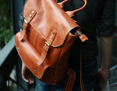 Cool Brown Mens Leather Backpack Travel Backpack School Backpacks for men - imessengerbags