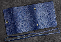 Handmade Leather Floral Mens Cool Short Wallet Card Holder Small Card Slim Wallets for Men - imessengerbags