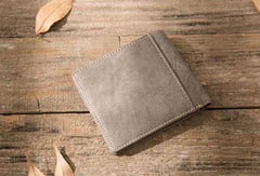 Cool Leather Mens Gray Small Wallet Bifold Vintage Slim billfold Wallet for Men - imessengerbags