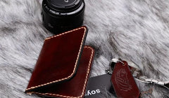 Leather Mens Slim Front Pocket Bifold Small Wallets Card Wallet for Men - imessengerbags