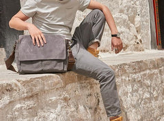 Mens Canvas Gray Cool Side Bag Messenger Bag Canvas Shoulder Bag for Men