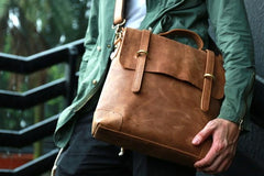Vintage Mens Leather Briefcase Handbag Shoulder Bag Backpack for men