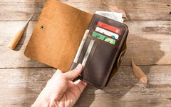 Vintage Slim long Wallets Leather Mens Coffee Wallet Long Wallet for Men - imessengerbags