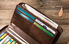Cool Leather Mens Coffee Long Zipper Clutch Wallet Long Wallet for Men - imessengerbags